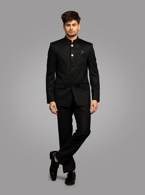 Black Suiting Bandhgala Jacket Set Design by Bubber Couture at Pernia's Pop  Up Shop 2024